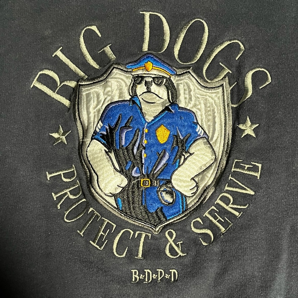 Big Dogs Navy Blue‎ Embroidered Crewneck Sweater with Police Graphic